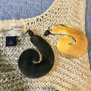 Women’s boho bohemian earrings jewelry pierced  Wood  in a brown & tan color